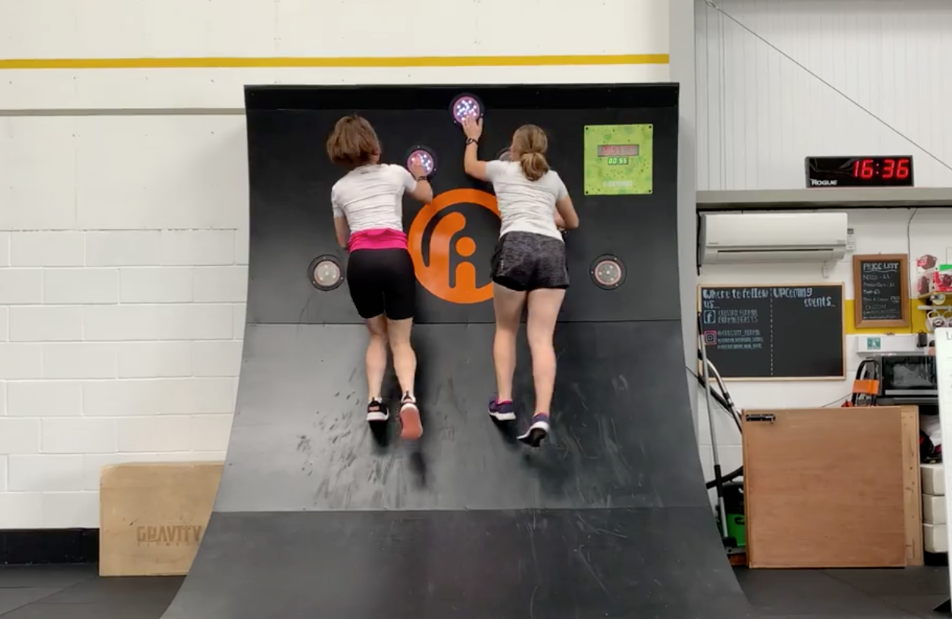 Interactive warped wall. How many times can you reach the top?